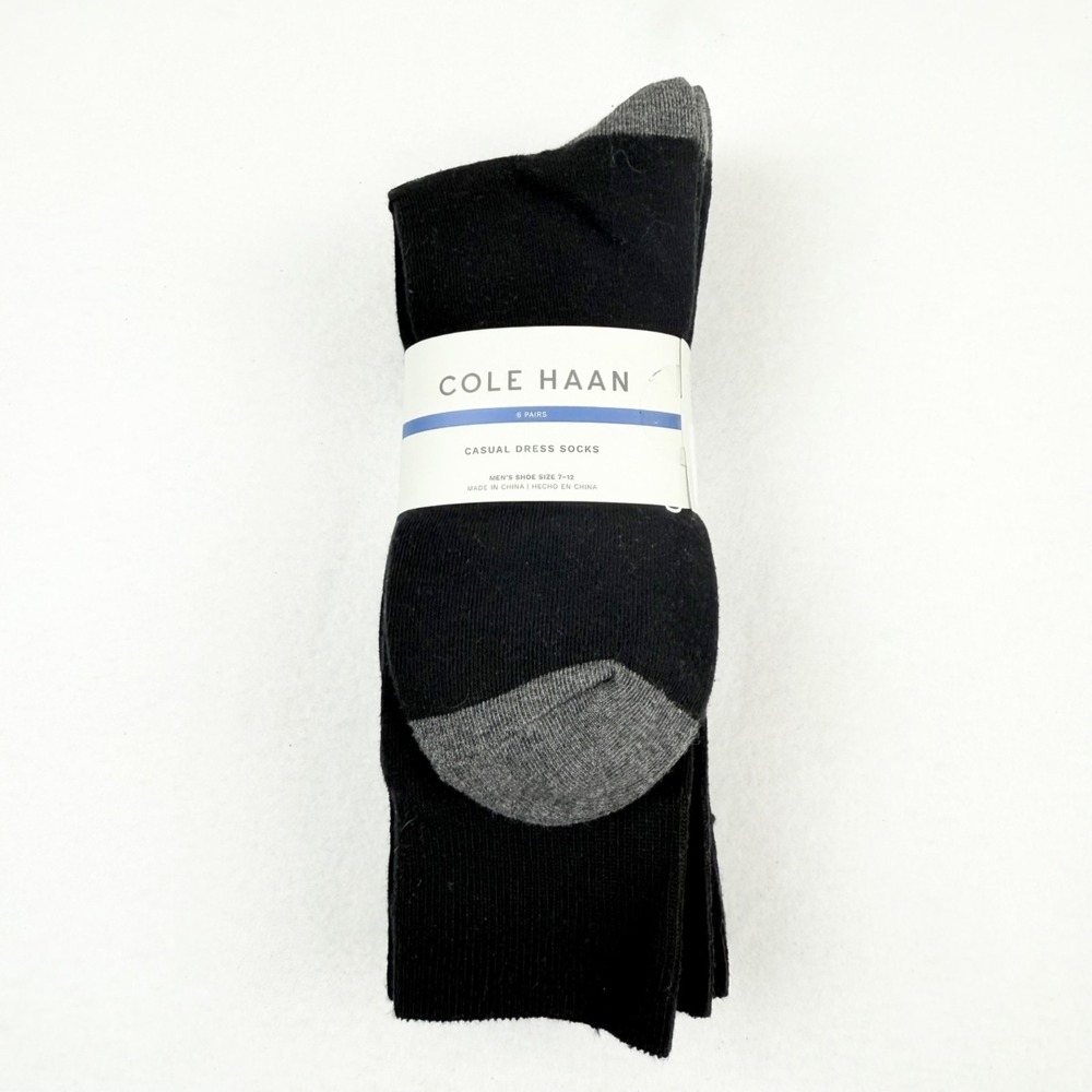 Cole Haan Men's Stretch Black Casual Dress Socks 6-Pack Shoe Size 7-12 NWT